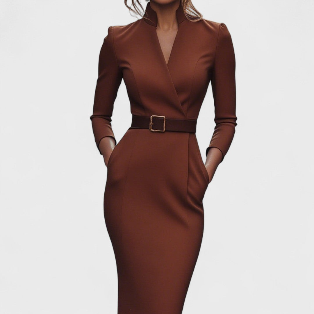 Lunori™ | Mandarin Luxe – Robe maxi avec ceinture