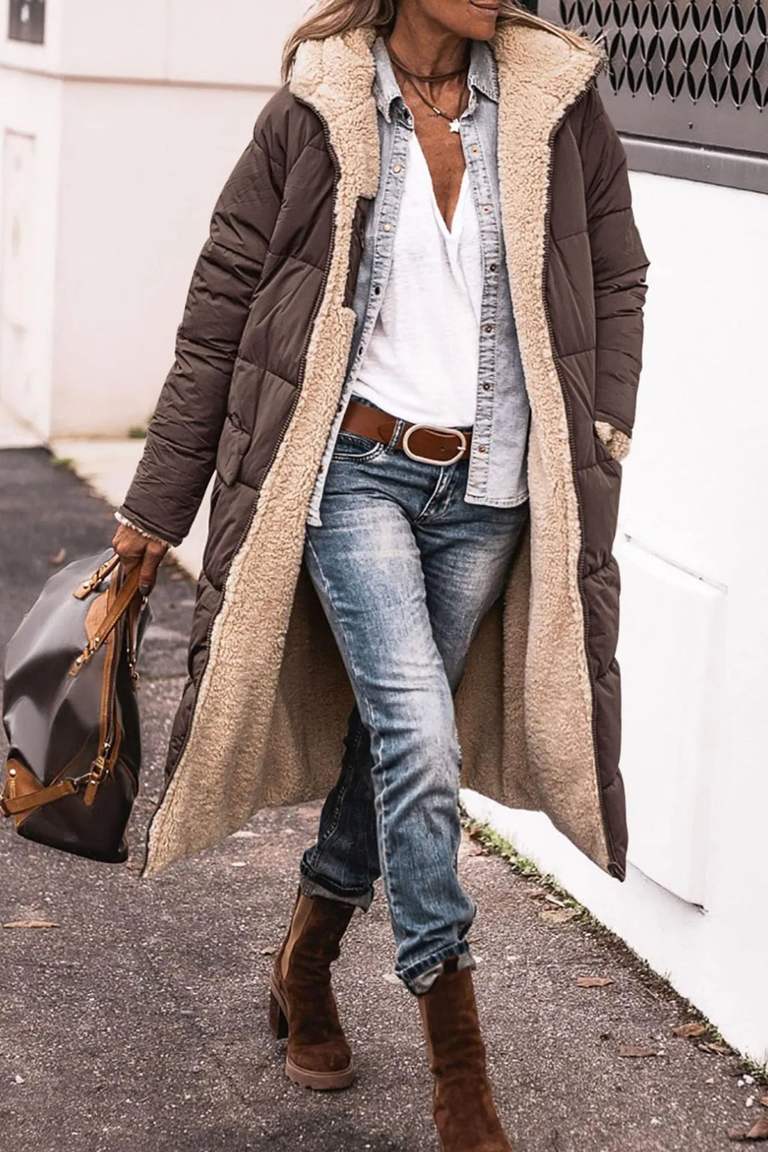 Johna – Manteau Sherpa Réversible Luxe