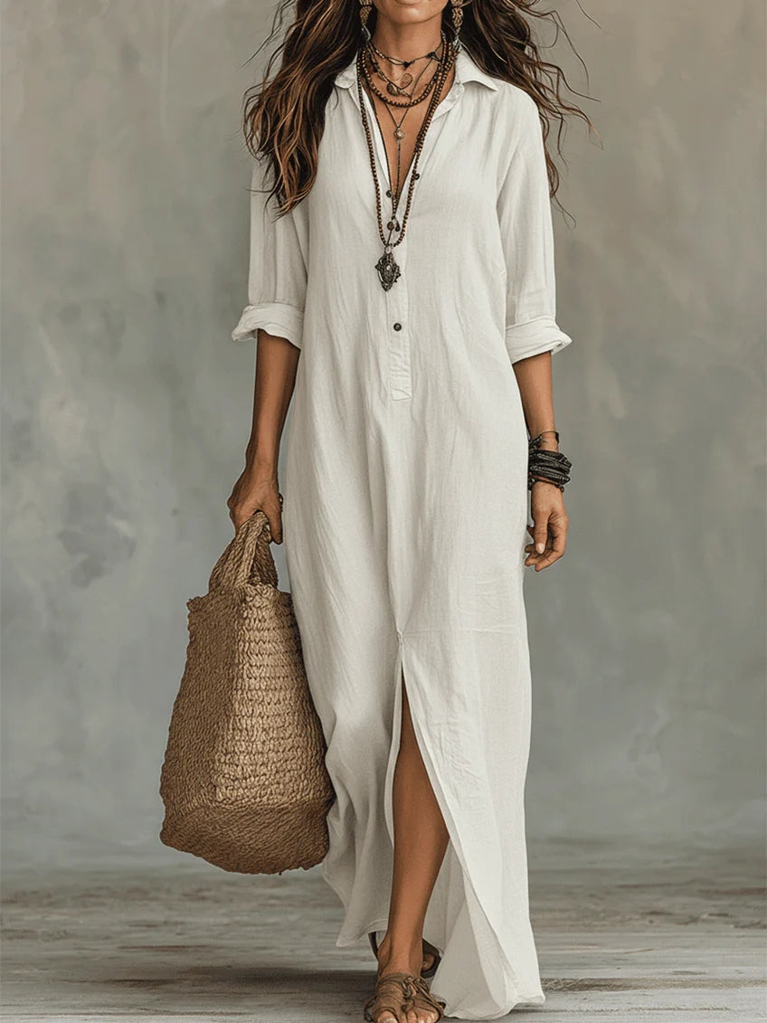 Soline™ | Robe Maxi Noire Ample avec Boutons