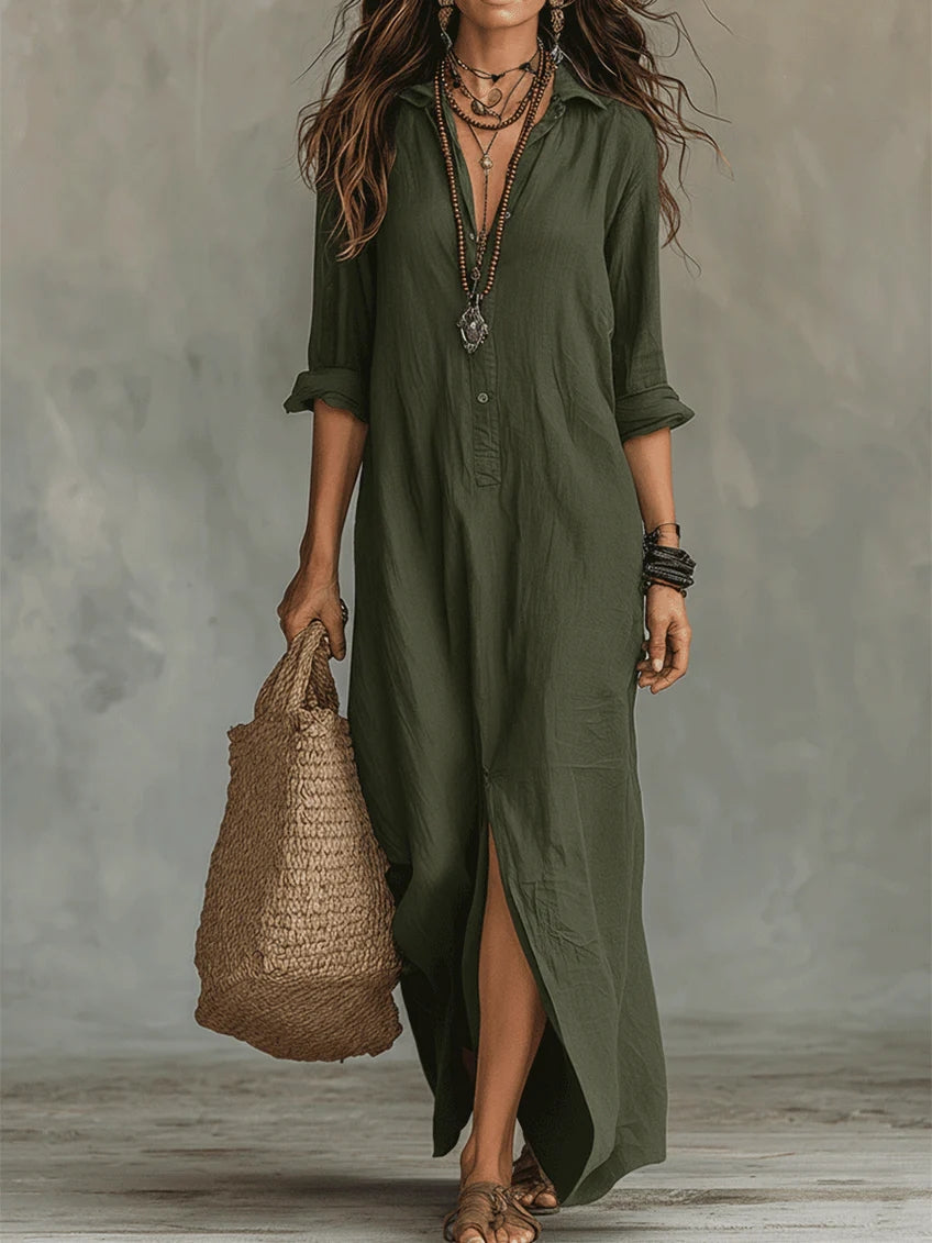 Soline™ | Robe Maxi Noire Ample avec Boutons