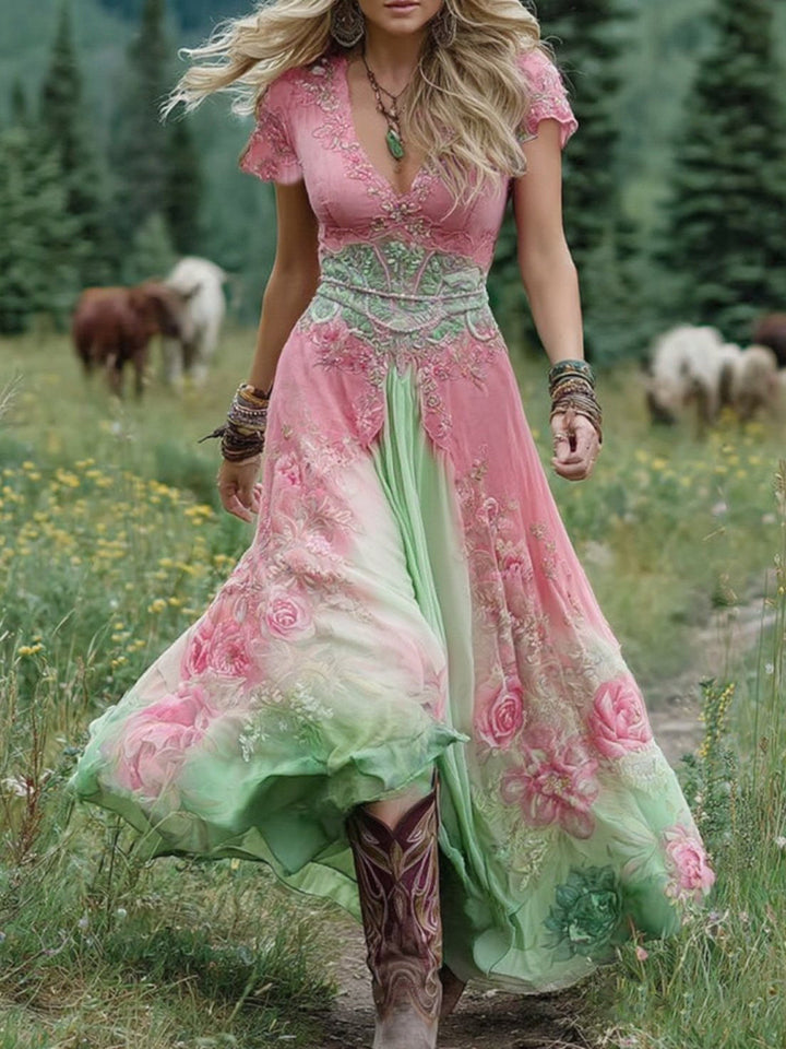 Serena - Robe Maxi Courte Florale