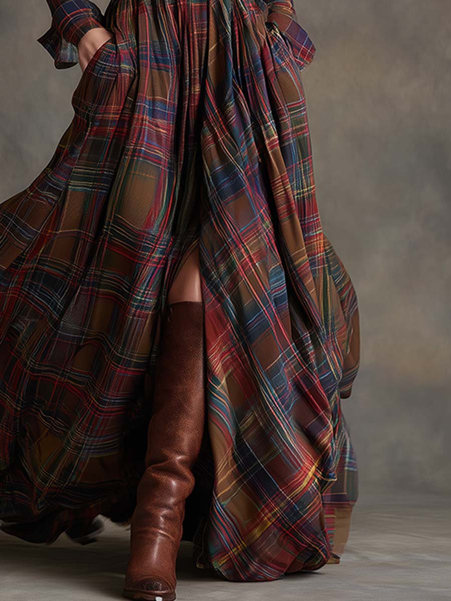 Giulietta - Robe Chemise Maxi à Carreaux avec Ceinture