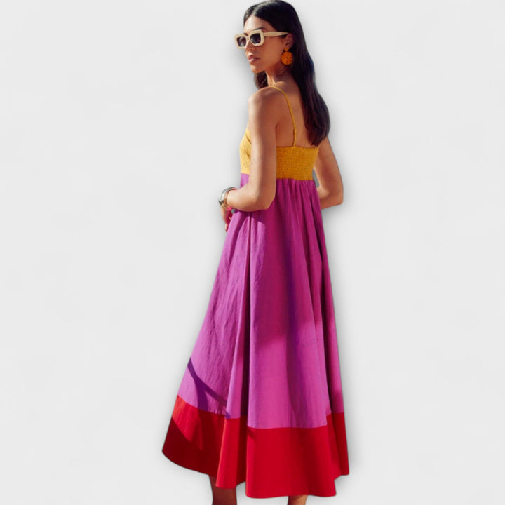 Robe à Bretelles Spaghetti en Color Block
