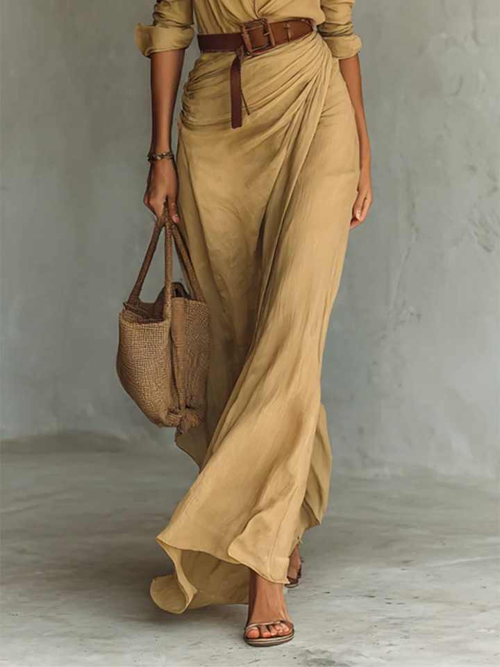 Camille™ | Robe Maxi avec Revers et Ceinture