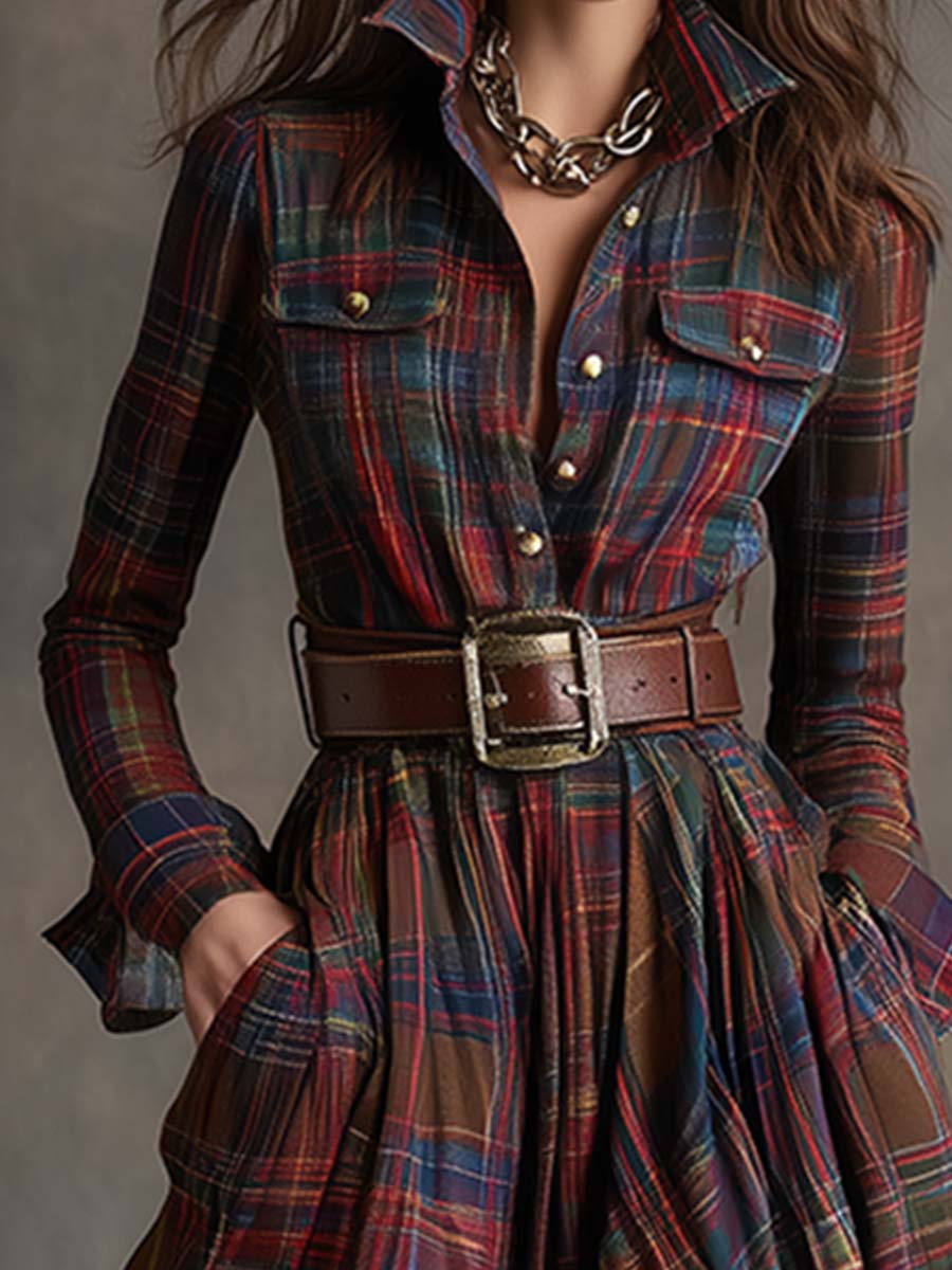 Giulietta - Robe Chemise Maxi à Carreaux avec Ceinture