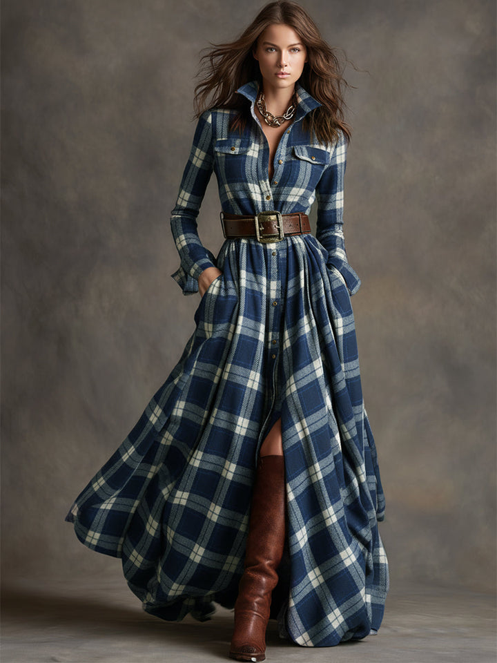 Giulietta - Robe Chemise Maxi à Carreaux avec Ceinture