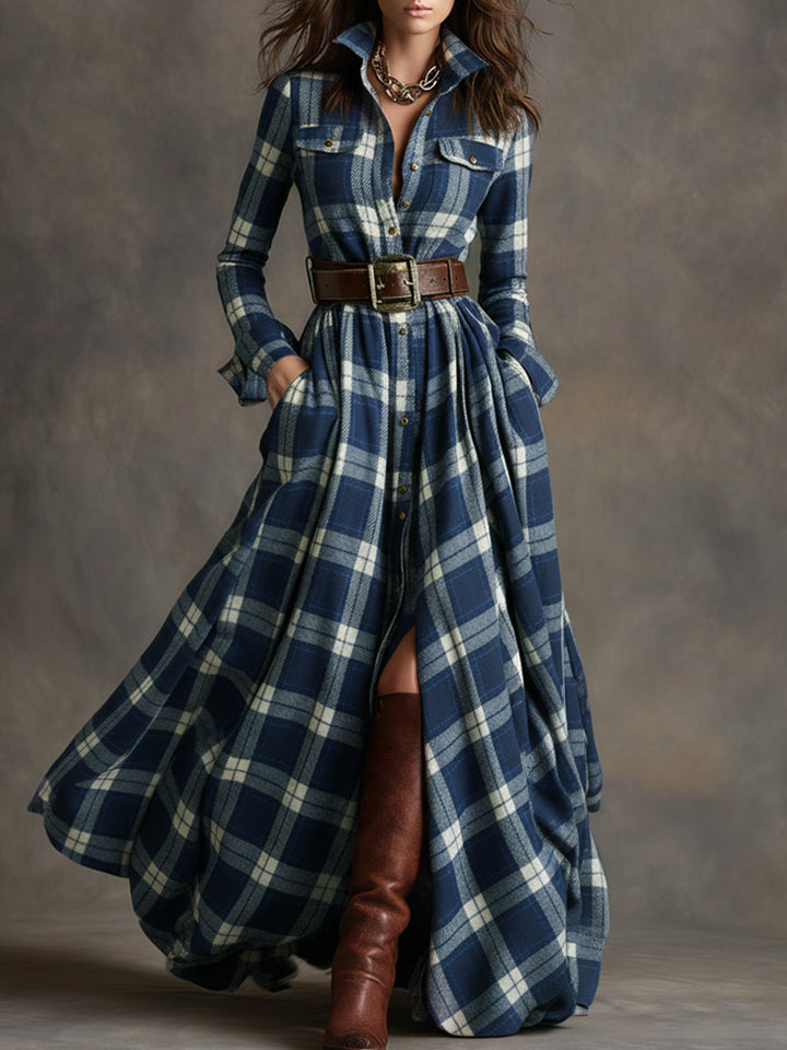 Giulietta - Robe Chemise Maxi à Carreaux avec Ceinture