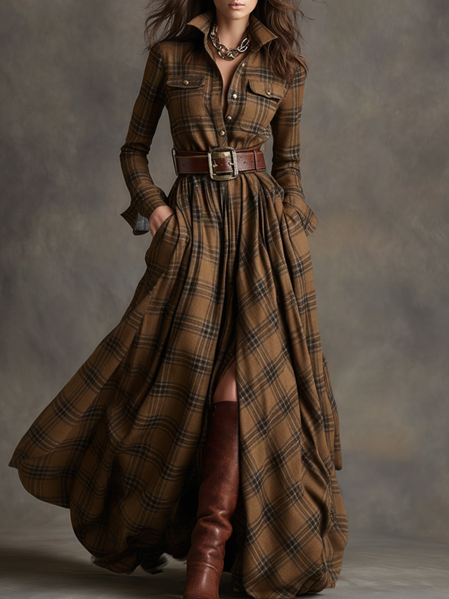 Giulietta - Robe Chemise Maxi à Carreaux avec Ceinture