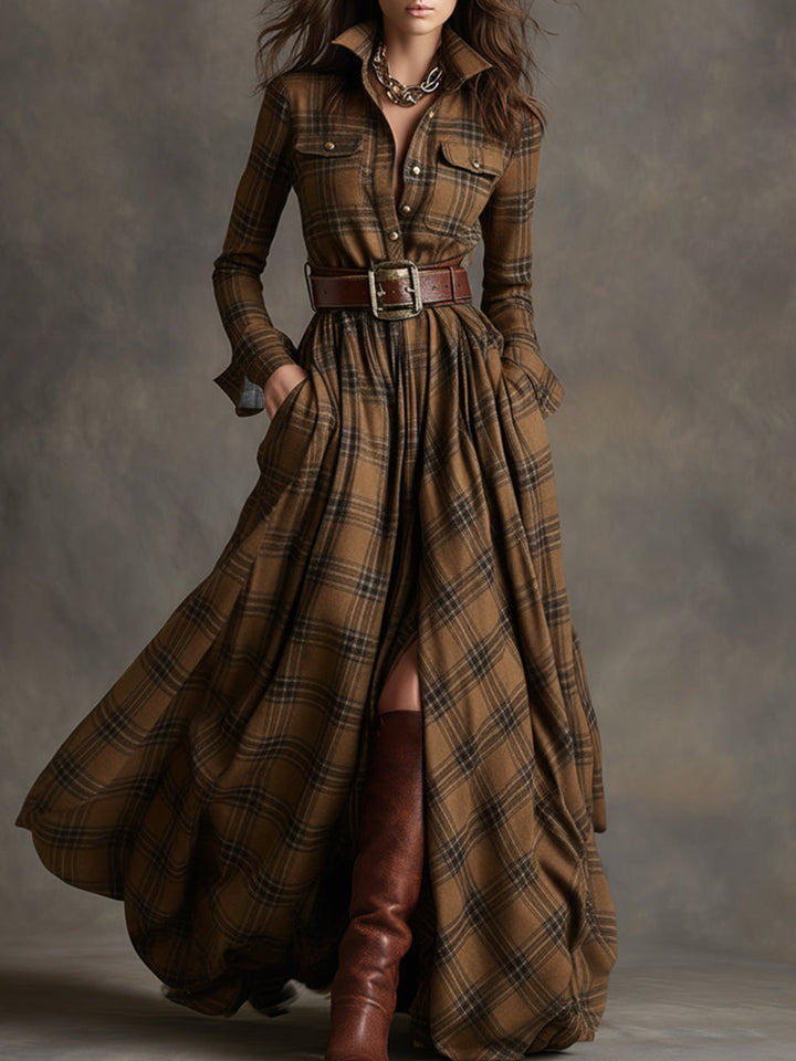 Giulietta - Robe Chemise Maxi à Carreaux avec Ceinture