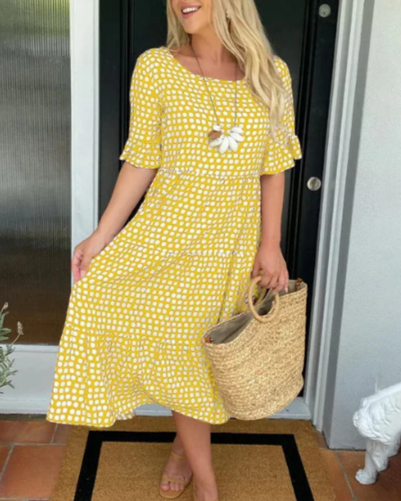 Zora | Robe Midi à Manches Courtes Sable