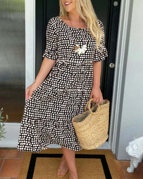 Zora | Robe Midi à Manches Courtes Sable