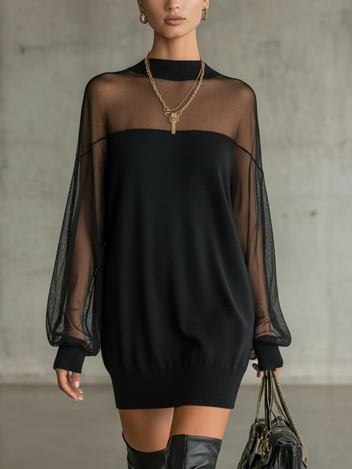Amélie™ | Robe Mini Noire Élégante avec Manches en Tulle