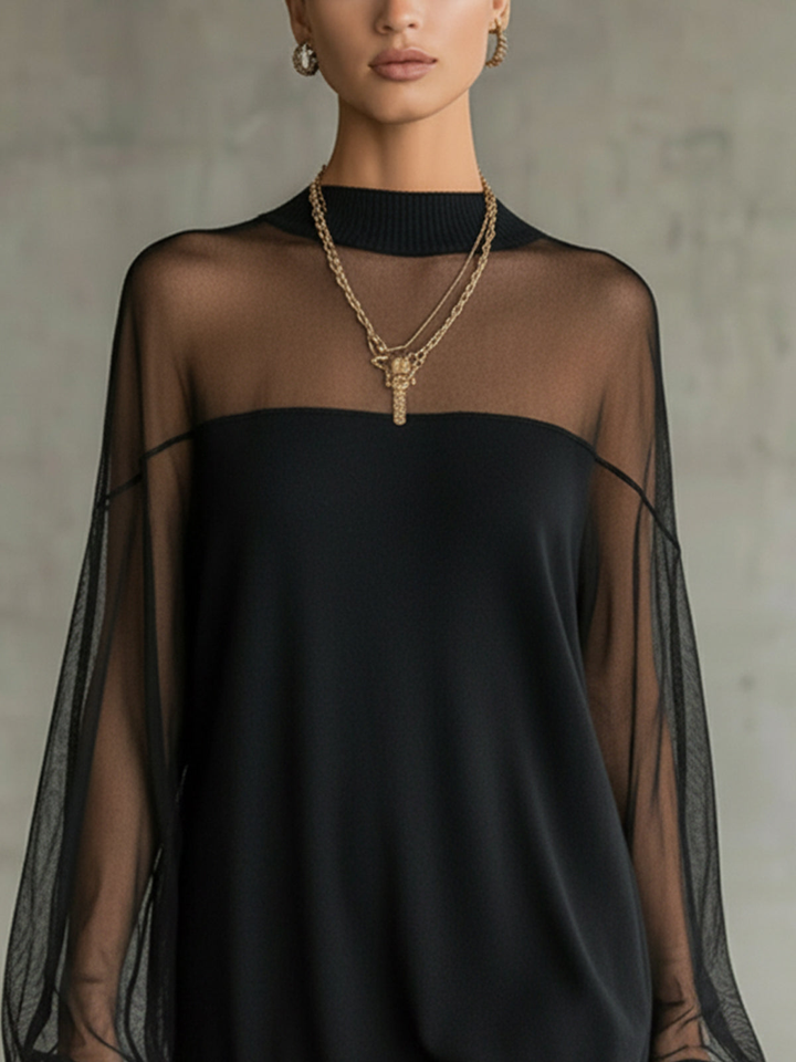 Amélie™ | Robe Mini Noire Élégante avec Manches en Tulle