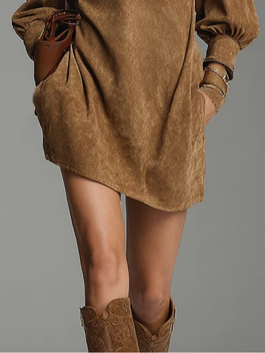 Lucienne™ | Robe en Suède Lâche avec Fermeture Éclair