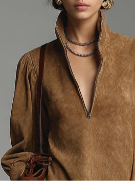Lucienne™ | Robe en Suède Lâche avec Fermeture Éclair