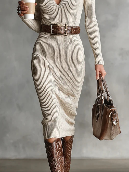 Lunori™ Valériea | Robe Midi Ajustée Chic