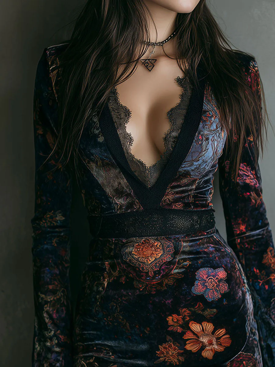 Lunori™ | Robe Mini en Velours Floral Sofia