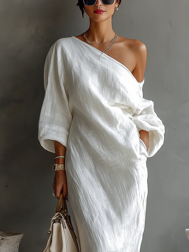 Elise™ | Robe Maxi Élégante à Épaule Dénudée en Blanc