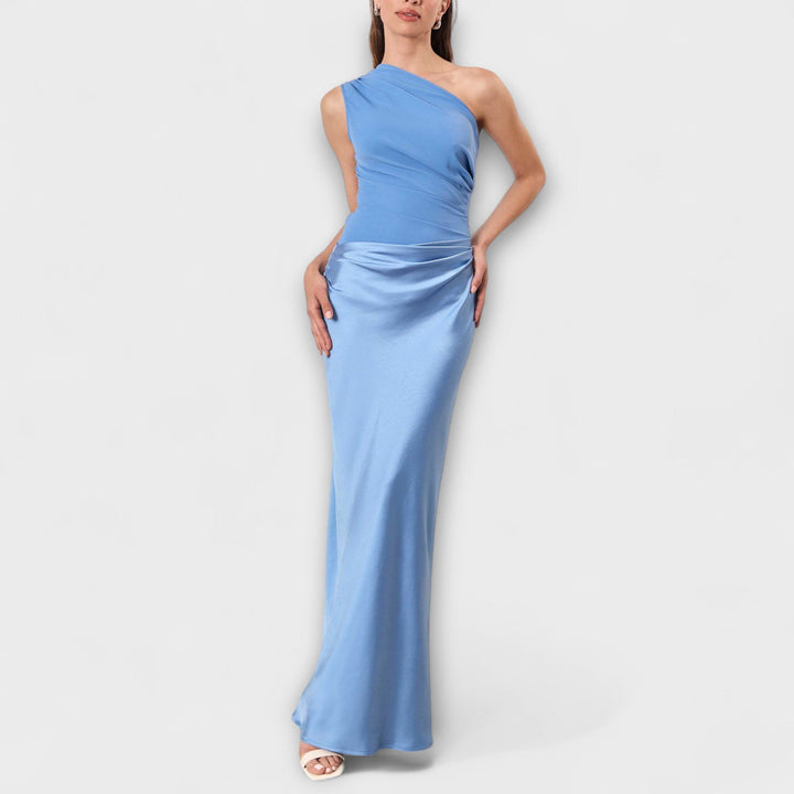 Robe Maxi Plissée Élégante à Une Épaule