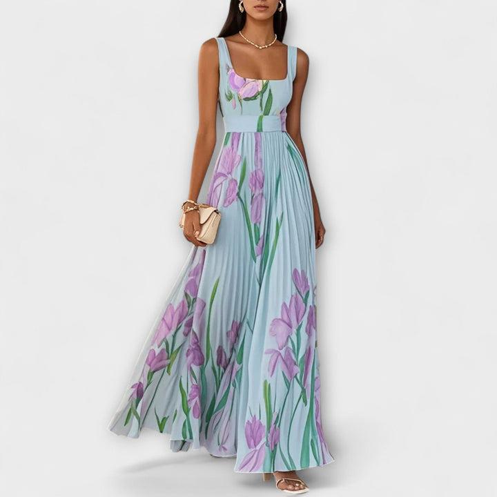 Robe Maxi Chiffon Fleurie Pliée