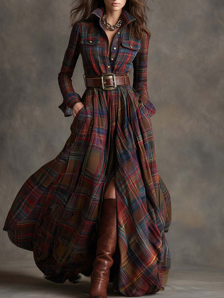 Giulietta - Robe Chemise Maxi à Carreaux avec Ceinture