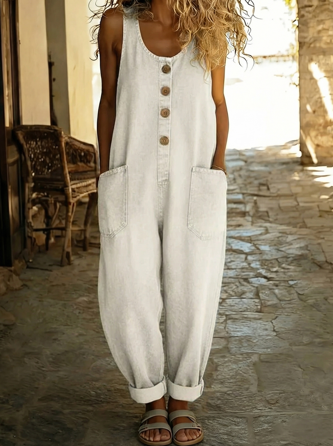 Noémie - Salopette vintage en coton doux effet denim