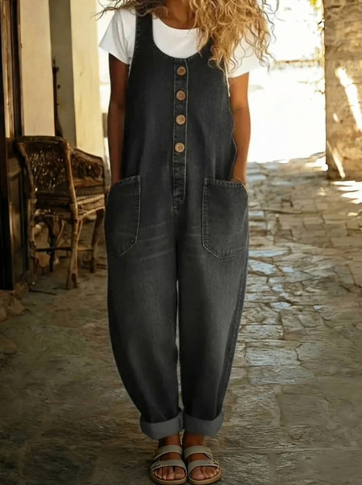 Noémie - Salopette vintage en coton doux effet denim